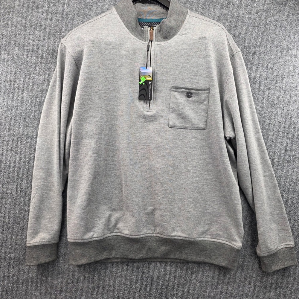 Pebble Beach Performance Mens Grey Quarter Zip Pullover Sweatshirt Size L‎